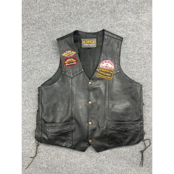 Unik Leather Vest Men's 48 Black Motorcycle Riding Patches Harley Davidson